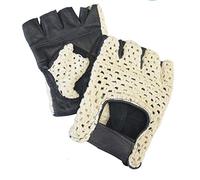 AMAS The Best GUANTI DA GUIDA MEZZE DITA EPOCA HALF FINGER IN PELLE + RETE AUTO BICI VINTAGE CAFE' RACER (NERO rete avorio, 3XL)