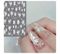 AMateschitz 4 fogli adesivi per unghie 3D con fiori bianchi per nail art primaverili e fiori, autoadesivi, decorazione stereoscopica 5D, colore bianco #3