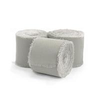 AMateschitz 4 rotoli di nastro di raso per matrimonio, 4 cm x 20 m, con frange, fatto a mano, nastro di raso per bouquet, colore grigio chiaro