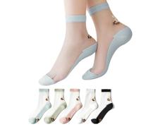 AMateschitz 5 paia di calzini trasparenti in nylon da donna, ultra sottili, traspiranti, in pizzo, calzini corti Sheer Stocking, casual, per ragazze e donne, Multicolore#2, Taglia unica