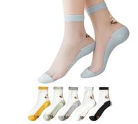 AMateschitz 5 paia di calzini trasparenti in nylon da donna, ultra sottili, traspiranti, in pizzo, calzini corti Sheer Stocking, casual, per ragazze e donne, Colorato#5, Taglia unica