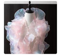 AMateschitz Bordo in pizzo con volant, larghezza 12 cm, in organza, plissettato, con gradiente, in tulle, con volant, nastro in chiffon colorato, per abito da sposa, rosa ghiacciato, 5 metri
