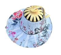 AMateschitz Cappello a ventaglio in bambù, protezione solare, in bambù, pieghevole, con tesa larga, versatile, da spiaggia, anti-UV, per viaggi, pesca, all'aperto, Peonia bianca, Taglia unica