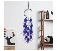 AMateschitz Dreamcatcher - Acchiappasogni, realizzato a mano, in stile bohémien, luna, acchiappasogni, piume, macramè, arte da parete per camera da letto, soggiorno, decorazione viola chiaro