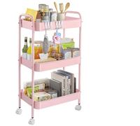 Amatic Carrello Utility a 3 piani con doppio manico e ruote bloccabili, pieghevole per cucina e bagno, colore: rosa