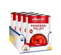 Amato Pomodori Pelati Interi 800 g, 100% Pomodori Italiani, Ideali per Pizza, Pasta e Sughi, Latta, Confezione Multipla da 4/8/12 Pezzi (4 PEZZI)