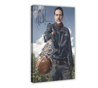 AMATWI Poster su tela con autografo di The Walking Dead Negan Jeffrey Dean Morgan, decorazione per camera da letto, stile sportivo, per ufficio, camera da letto, regalo, cornice, 20 x 30 cm