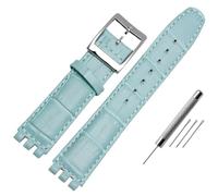 AMAUPCKCA Cinturino da 17mm 19mm for Cinturino in Pelle di Vacchetta Swatch Nero/Marrone/Bianco Bracciale da Uomo d'Affari con Chiusura in Acciaio Inossidabile Impermeabile(Sky Blue Silver,17mm)