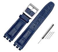 AMAUPCKCA Cinturino da 17mm 19mm for Cinturino in Pelle di Vacchetta Swatch Nero/Marrone/Bianco Bracciale da Uomo d'Affari con Chiusura in Acciaio Inossidabile Impermeabile(Dark Blue Silver,19mm)