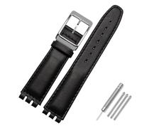 AMAUPCKCA Cinturino da 17mm 19mm for Cinturino in Pelle di Vacchetta Swatch Nero/Marrone/Bianco Bracciale da Uomo d'Affari con Chiusura in Acciaio Inossidabile Impermeabile(Black SK,17mm)