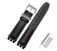 AMAUPCKCA Cinturino da 17mm 19mm for Cinturino in Pelle di Vacchetta Swatch Nero/Marrone/Bianco Bracciale da Uomo d'Affari con Chiusura in Acciaio Inossidabile Impermeabile(Black White SK,19mm)