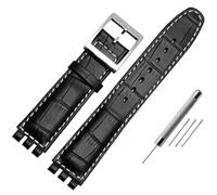 AMAUPCKCA Cinturino da 17mm 19mm for Cinturino in Pelle di Vacchetta Swatch Nero/Marrone/Bianco Bracciale da Uomo d'Affari con Chiusura in Acciaio Inossidabile Impermeabile(Black White Silver,19mm