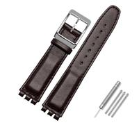 AMAUPCKCA Cinturino da 17mm 19mm for Cinturino in Pelle di Vacchetta Swatch Nero/Marrone/Bianco Bracciale da Uomo d'Affari con Chiusura in Acciaio Inossidabile Impermeabile(Brown SK,19mm)