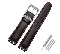 AMAUPCKCA Cinturino da 17mm 19mm for Cinturino in Pelle di Vacchetta Swatch Nero/Marrone/Bianco Bracciale da Uomo d'Affari con Chiusura in Acciaio Inossidabile Impermeabile(Black Red Line SK,17mm)