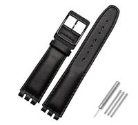 AMAUPCKCA Cinturino da 17mm 19mm for Cinturino in Pelle di Vacchetta Swatch Nero/Marrone/Bianco Bracciale da Uomo d'Affari con Chiusura in Acciaio Inossidabile Impermeabile(Black BK,17mm)