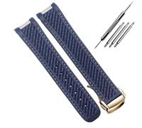 AMAUPCKCA For Omega AT150 Seamaster 300 AQUA TERRA Cinturino for orologio da immersione in gomma, cinturino in silicone nero e blu, bracciale da 20 mm con chiusura pieghevole(Blue white gold)