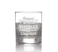 AMAVEL Bicchiere da Gin Senza Stelo con Incisione Personalizzata, Original Gin & Nome No. 1 Longdrink, Calice Cocktail in Vetro Chiaro, Regali Compleanno per Lui, ca. 320 ml