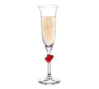 AMAVEL Flûte da Champagne con Incisione Personalizzabile con Nome, Corona da Regina, Calice da Prosecco in Vetro Chiaro con Cuori Rossi sullo Stelo, Idea Regalo Compleanno