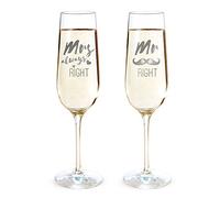 AMAVEL Set 2 Calici da Spumante con Incisione Mr Right & Mrs Always Right, Bicchieri per Coppie, Flute da Champagne, Decorazioni Nozze, Accessori Casa