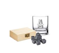 AMAVEL Set da Whisky, Bicchiere Tumbler in Vetro, Incisione Personalizzata con Nome e Iniziali, 9 Pietre in Granito Raffreddanti, Scatola in Legno