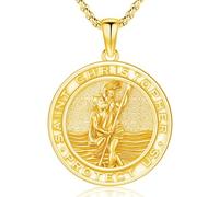 Amavive Collana con San Cristoforo, da uomo e da donna, con medaglia di San Cristoforo, per auto, catena in argento con ciondolo retrò, amuleto cristiano, idea regalo, Argento sterling, Nessuna pietra