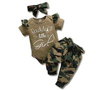 AMAWMW Set di vestiti per neonata Daddys Little Girl con volant pagliaccetto top mimetico pantaloni neonato neonato ragazza vestito, A Verde 1, 3-6 mesi