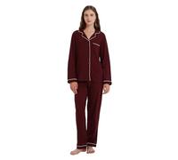 Amaxer 100% Cotone Pigiama Donna con Abbottonatura Set Pigiama Due Pezzi con Pantaloni Lunghi e Maniche Lunghe Pigiama da Donna con Tasche