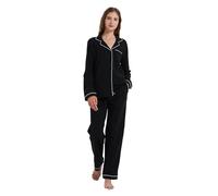 Amaxer 100% Cotone Pigiama Donna con Abbottonatura Set Pigiama Due Pezzi con Pantaloni Lunghi e Maniche Lunghe Pigiama da Donna con Tasche
