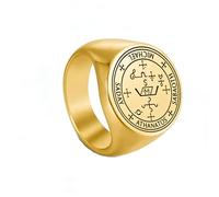 Amaxer Anello con sigillo del 7° Arcangelo San Michele da uomo, protezione degli Arcangeli, anelli religiosi da uomo, Acciaio inossidabile, Non pietra preziosa