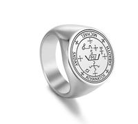 Amaxer Anello con sigillo del 7° Arcangelo San Michele da uomo, protezione degli Arcangeli, anelli religiosi da uomo, Acciaio inossidabile, Non pietra preziosa