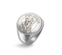 Amaxer Anello con sigillo di San Cipriano, per uomo, protezione religiosa, amuleto, in acciaio inox, stile punk (Argento, Diametro 22mm)