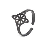 Amaxer Anello da donna con nodo stregoneria in acciaio inox con nodo celtico amuleto vintage aperto regolabile anello da dito gioielli regali per ragazze amiche (Nero)