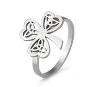 Amaxer Anello da donna con trifoglio irlandese, nodo celtico, cuore, foglie, buona fortuna, San Patrizio, in acciaio inox, gioiello delicato (Argento, 19mm)
