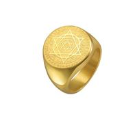Amaxer Anello Talismano Sigillo di Salomone per uomo 12 Costellazione Esagramma Stella a Sei Punte Protezione Anelli Amuleto Acciaio Inox (Oro, 19mm)