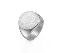Amaxer Anello Talismano Sigillo di Salomone per uomo 12 Costellazione Esagramma Stella a Sei Punte Protezione Anelli Amuleto Acciaio Inox (Argento, 19mm)