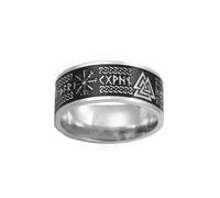Amaxer Anello vichingo per uomo e donna, in acciaio inossidabile, mitologia norrena, rune, mjolnir, vegvisir, bussola, triscele valknut, elmo di terrore, nodo celtico, triquetra, gioiello a fascia per