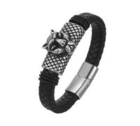 Amaxer Bracciale in pelle per gli amanti degli animali, da uomo, in acciaio inox, vichingo, leone, aquila, gufo, leopardo, punk, in pelle intrecciata, bracciale punk, Misura unica, Acciaio