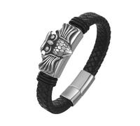Amaxer Bracciale in pelle per gli amanti degli animali, da uomo, in acciaio inox, vichingo, leone, aquila, gufo, leopardo, punk, in pelle intrecciata, bracciale punk, Misura unica, Acciaio