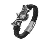Amaxer Bracciale in pelle per gli amanti degli animali, da uomo, in acciaio inox, vichingo, leone, aquila, gufo, leopardo, punk, in pelle intrecciata, bracciale punk, Misura unica, Acciaio