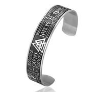 Amaxer Bracciale vichingo per uomo e donna, mitologia norrena, rune, mjolnir, vegvisir, bussola, triscele, valknut, elmo di terrore, nodo celtico, triquetra, gioiello aperto, One Size, Acciaio