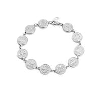 Amaxer Braccialetto da donna San Benedetto di Nursia con ciondolo in acciaio inox, con ciondolo a forma di croce cattolica romana, Misura unica, Acciaio inossidabile, Acciaio inossidabile