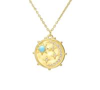 Amaxer Collana celestiale Sole e Luna stelle classico tema celeste medaglione di zirconia cubica gioielli collane con ciondolo per le donne, L50, Acciaio inossidabile, Nessuna pietra preziosa