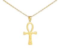 Amaxer Collana con ciondolo a croce Ankh da donna - Simbolo geroglifico dell'antico Egitto - Gioiello chiave della vita, L60, Acciaio inossidabile