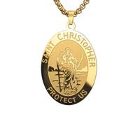 Amaxer Collana con ciondolo a forma di San Cristoforo, con medaglietta di protezione religiosa, amuleto, per donne e uomini (Oro)