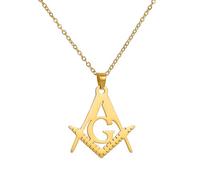 Amaxer Collana con ciondolo a forma di simbolo massonico della società segreta, quadrato e bussola, simbolo massonico, in acciaio inox, idea regalo (Oro)