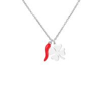 Amaxer Collane da donna con corno italiano a quadrifoglio, per San Patrizio, peperoncino rosso, cornicello, amuleto portafortuna, L50, Acciaio inossidabile, Nessuna pietra preziosa