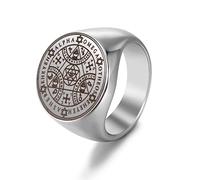 Amaxer Enochiano Angelo Anello da Uomo in Acciaio Inox Pentagramma Enochiano Magic Amulet Statement Band per Uomini Donne (10, argento)