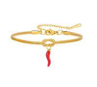 Amaxer Love Knot - Braccialetto portafortuna da donna in corno italiano con peperoncino rosso e cornicello amuleto portafortuna a doppia catena serpente nodo d'amore celtico regolabile in acciaio