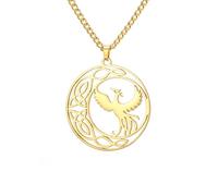 Amaxer Nodo celtico Fenice Uccello Collana Ciondolo Gioielli Vintage Catena Collana Fascino per Uomini Donne (Oro)