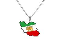 Amaxer Persia Iran Leone e Sun Flag Smalto Collane Pendente per Le Donne Regolabile Vecchio Persiano Iraniano Leone Sole e Corona Mappa Gioielli Regali, L50, Acciaio inossidabile, Non pietra preziosa